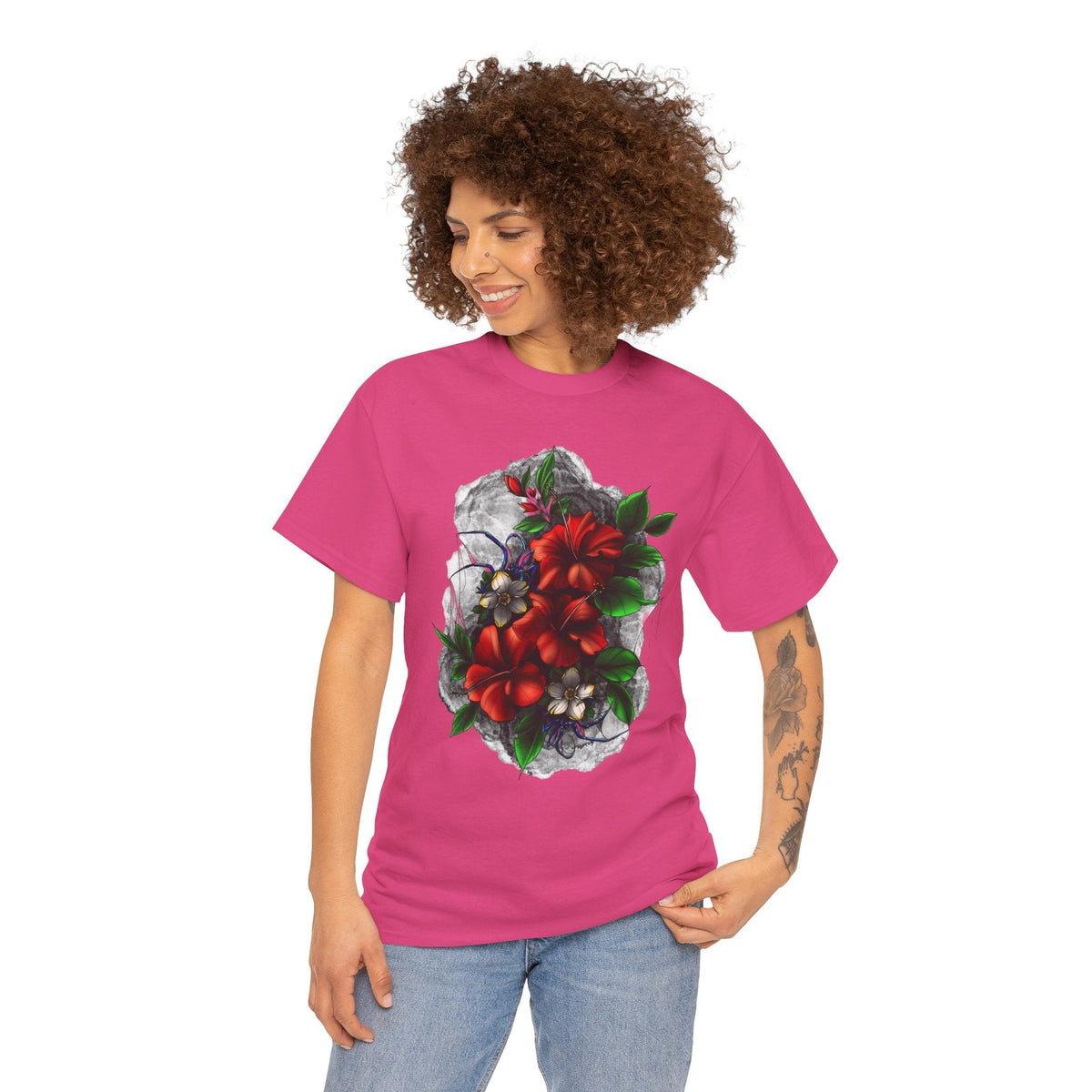 Crimson Bloom Tattoo T-Shirt – Lara Davenport x Trash Cult Supply Co. Collab (Gildan 5000)