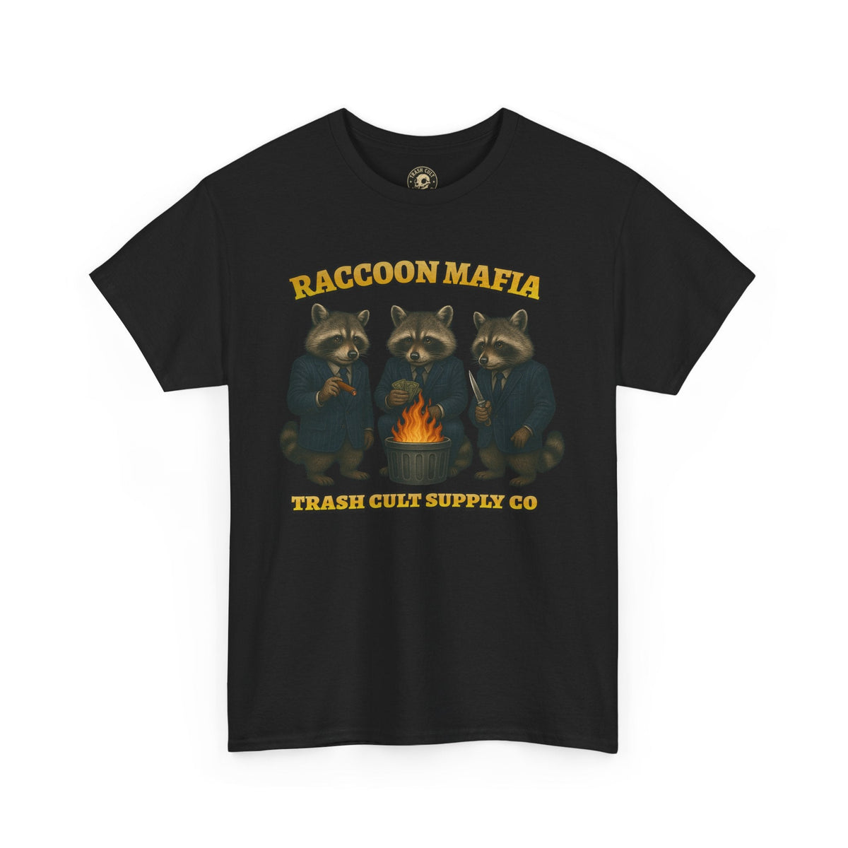 Raccoon Mafia T-Shirt – Realistic Gangster Raccoons in Suits | Trash Cult Supply Co | Gildan 5000