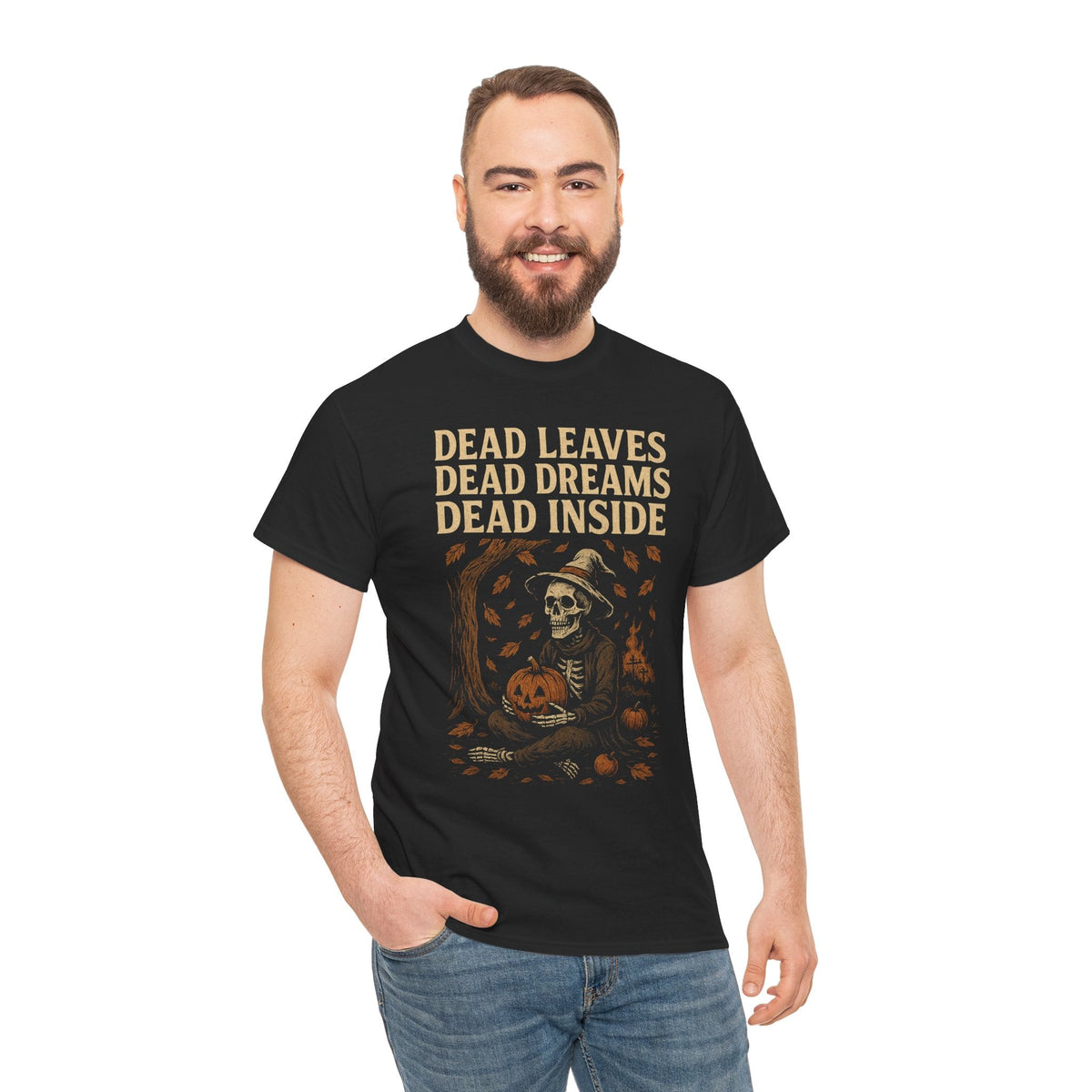 Dead Inside Fall Shirt – Skeleton Pumpkin Tee – Dead Leaves Dead Dreams T-Shirt – Fall of Humanity Collection – Trash Cult Supply Co.