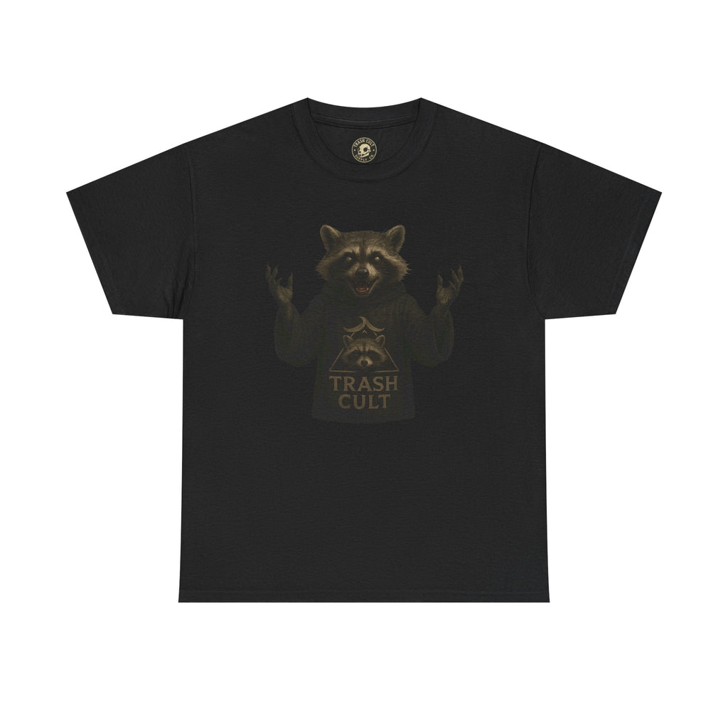 Raccoon Cult Leader Shirt – Trash Cult Unhinged Mascot Tee for Dark Fabrics | Gildan 5000
