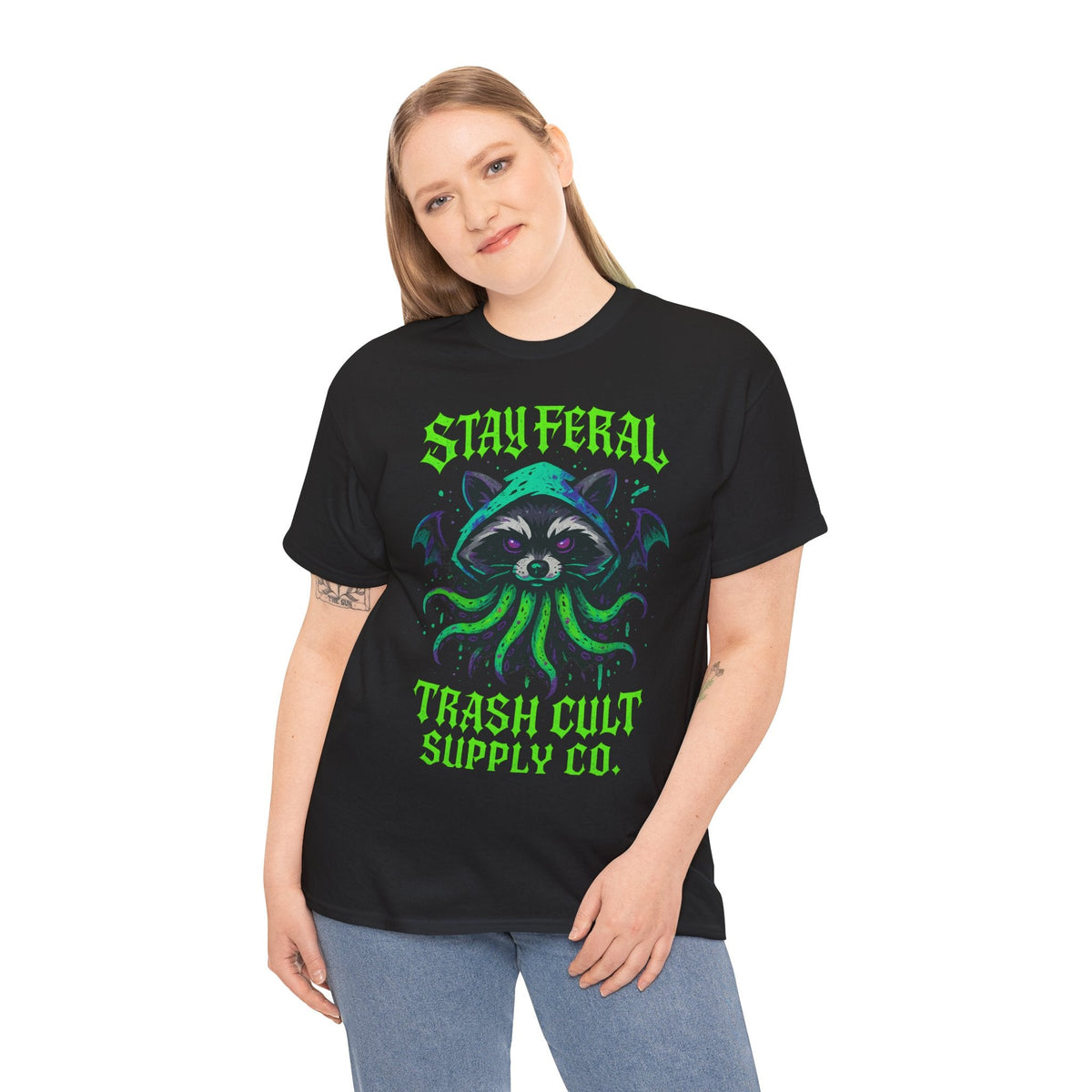 Graffiti Cthulhu Raccoon Shirt – Stay Feral Neon Streetwear by Trash Cult Supply Co