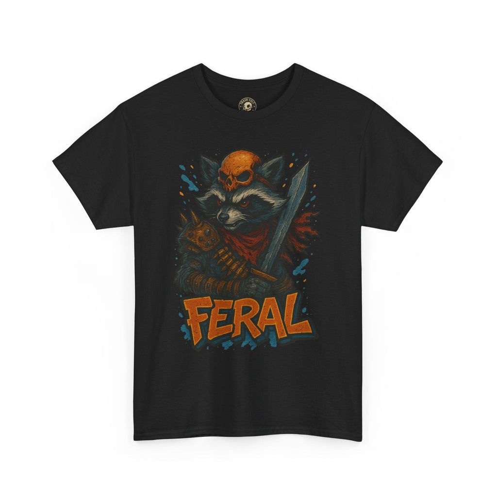 FERAL Raccoon Warlord Shirt – Graffiti Street Art Animal Tee | Bold Post-Apocalyptic Design on Gildan 5000