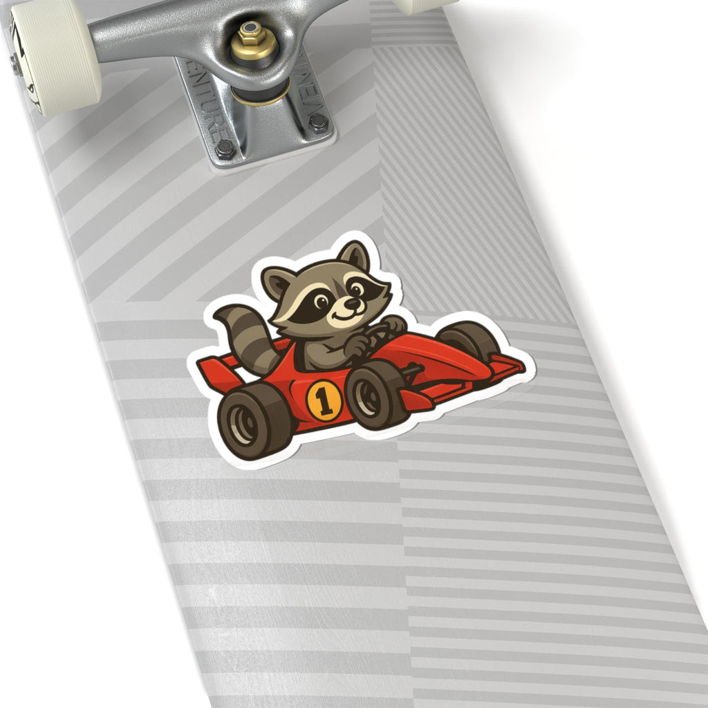 Adorable Raccoon Race Car Kiss-Cut Stickers, Fun Laptop Decal, Kids' Party Favor, Cute Car Decoration, Perfect for Gift Wrapping
