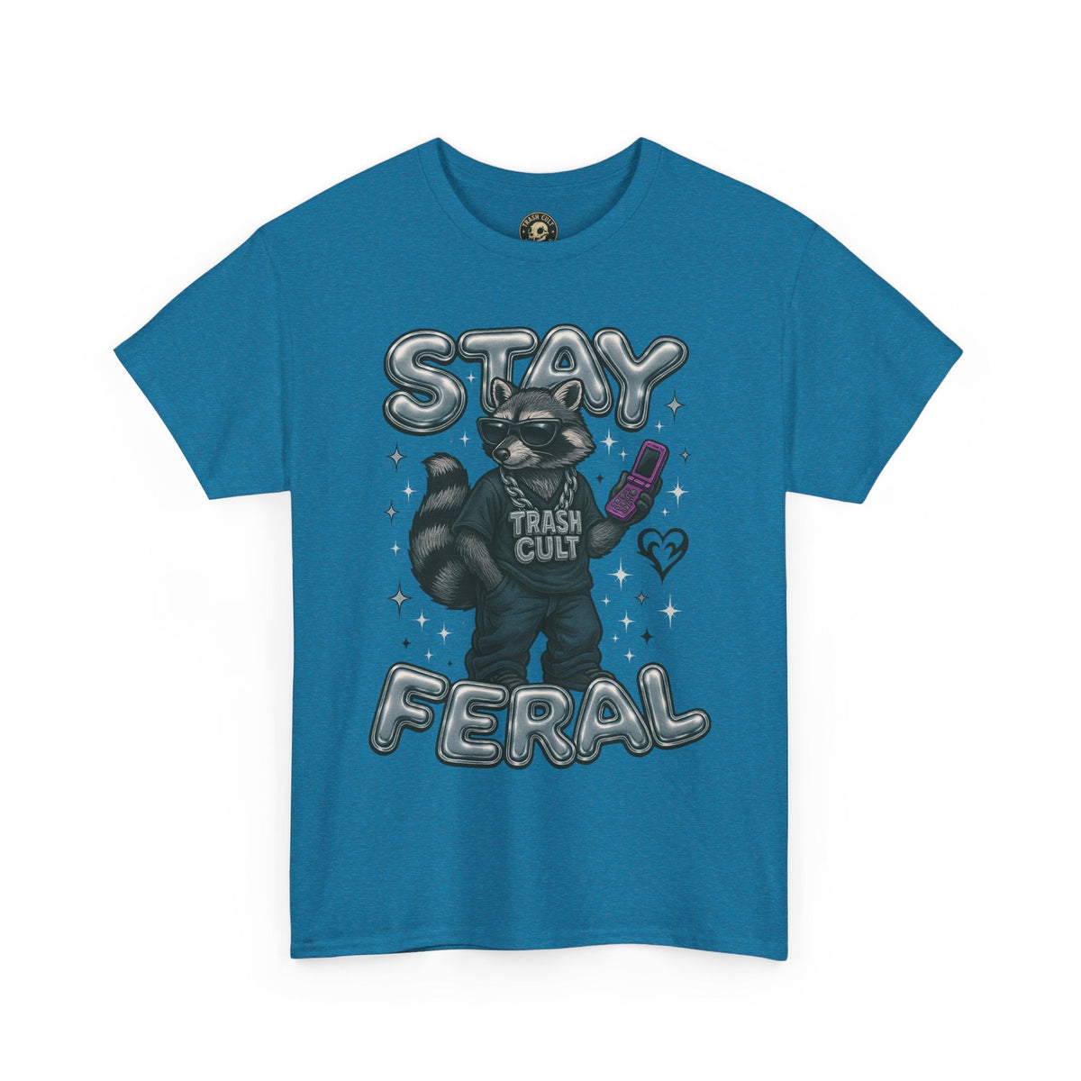 Stay Feral Chrome Raccoon Tee – Y2K Streetwear Trash Cult Shirt