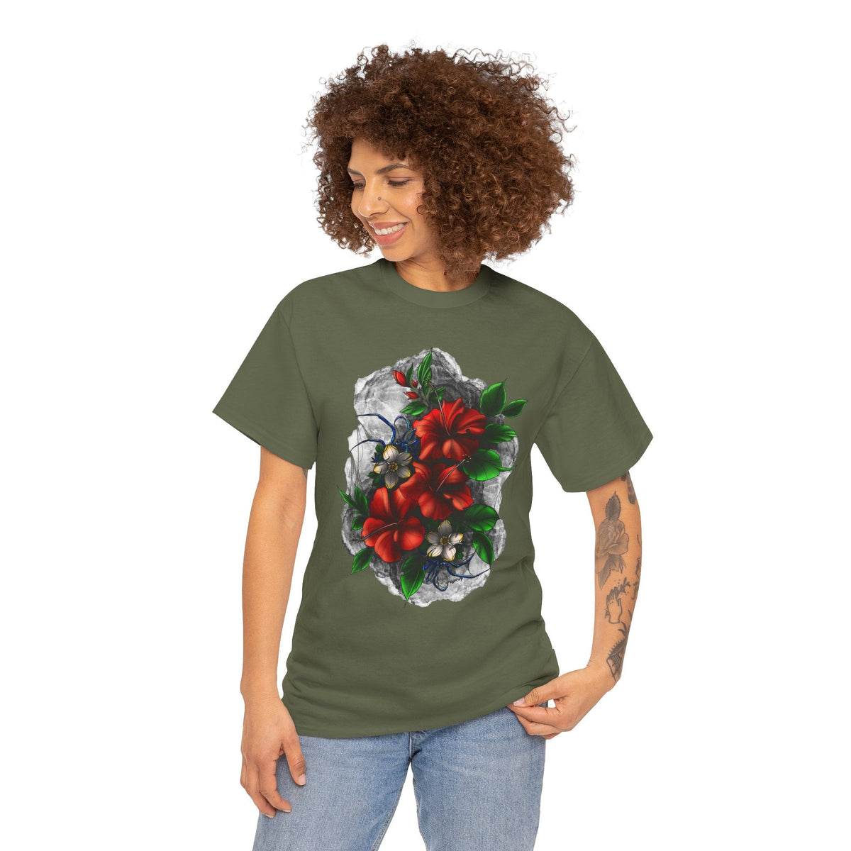 Crimson Bloom Tattoo T-Shirt – Lara Davenport x Trash Cult Supply Co. Collab (Gildan 5000)