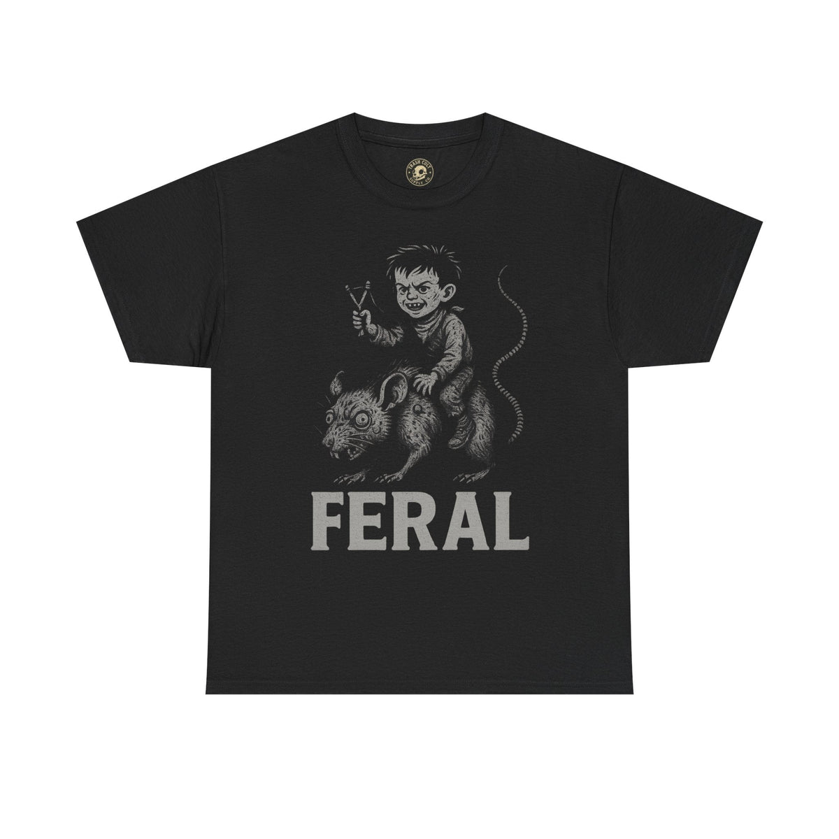 FERAL Rat Rider T-Shirt – Post-Apocalyptic Chaos Goblin Graphic Tee | Gildan 5000 Vintage Art Shirt