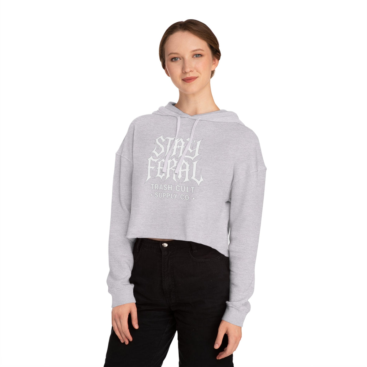 Camo Cropped Sweatshirt - Stay Feral, Trendy Streetwear, Gift for Her, Casual Outfit, Music Festival Apparel, Edgy Fashion