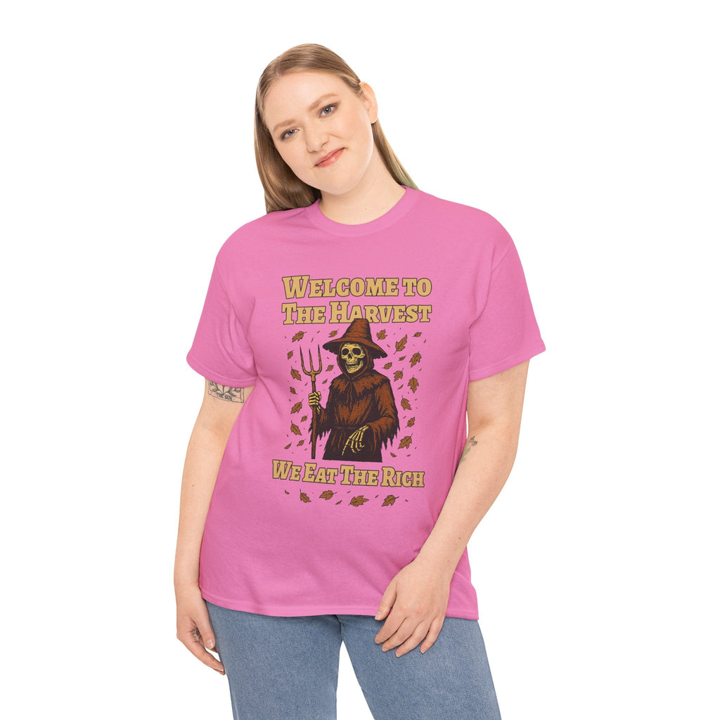 Eat the Rich Shirt – Welcome to the Harvest Skeleton Scarecrow Tee – Fall of Humanity Collection – Trash Cult Supply Co.