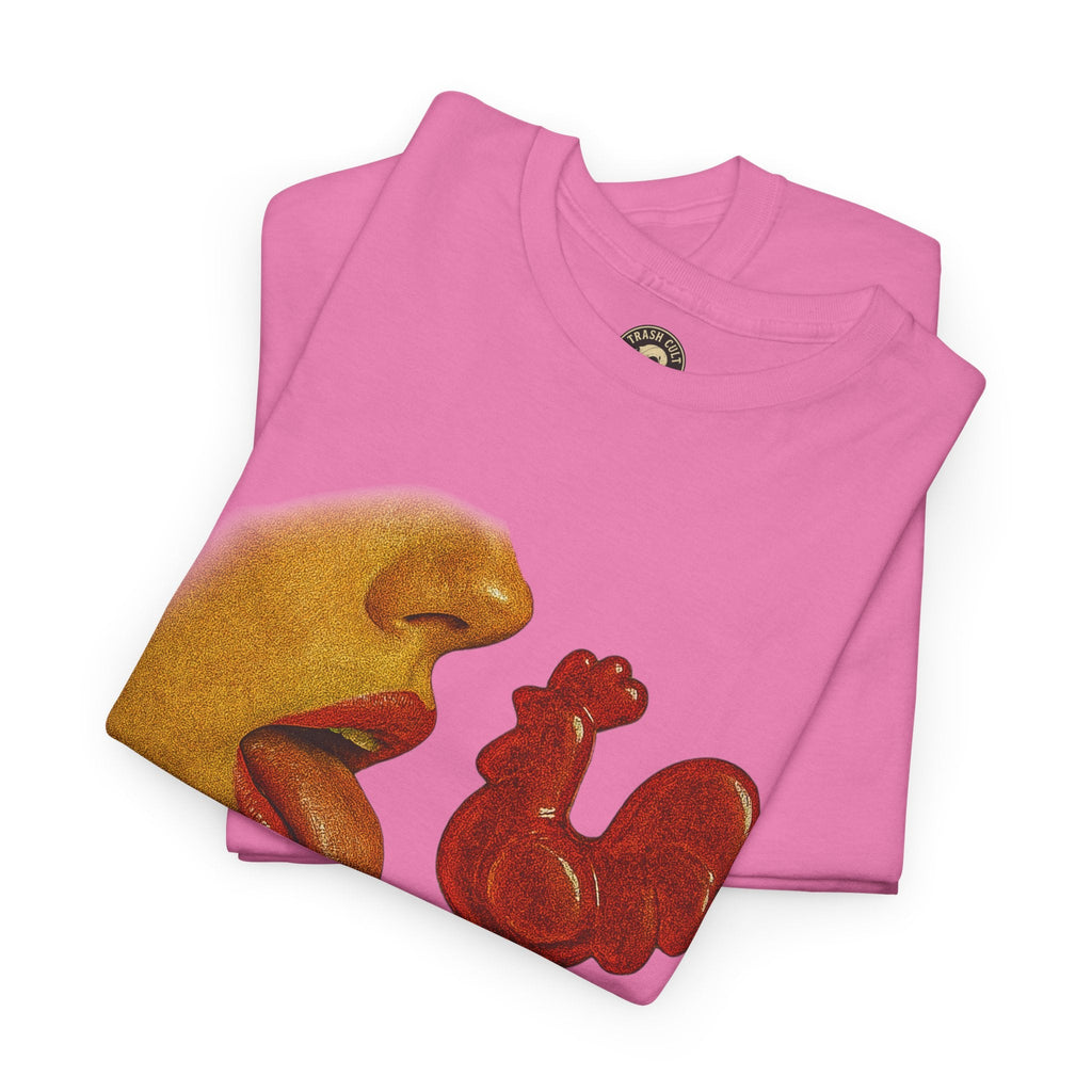 Bold Retro Halftone Tease – Red Rooster Lollipop Graphic Tee