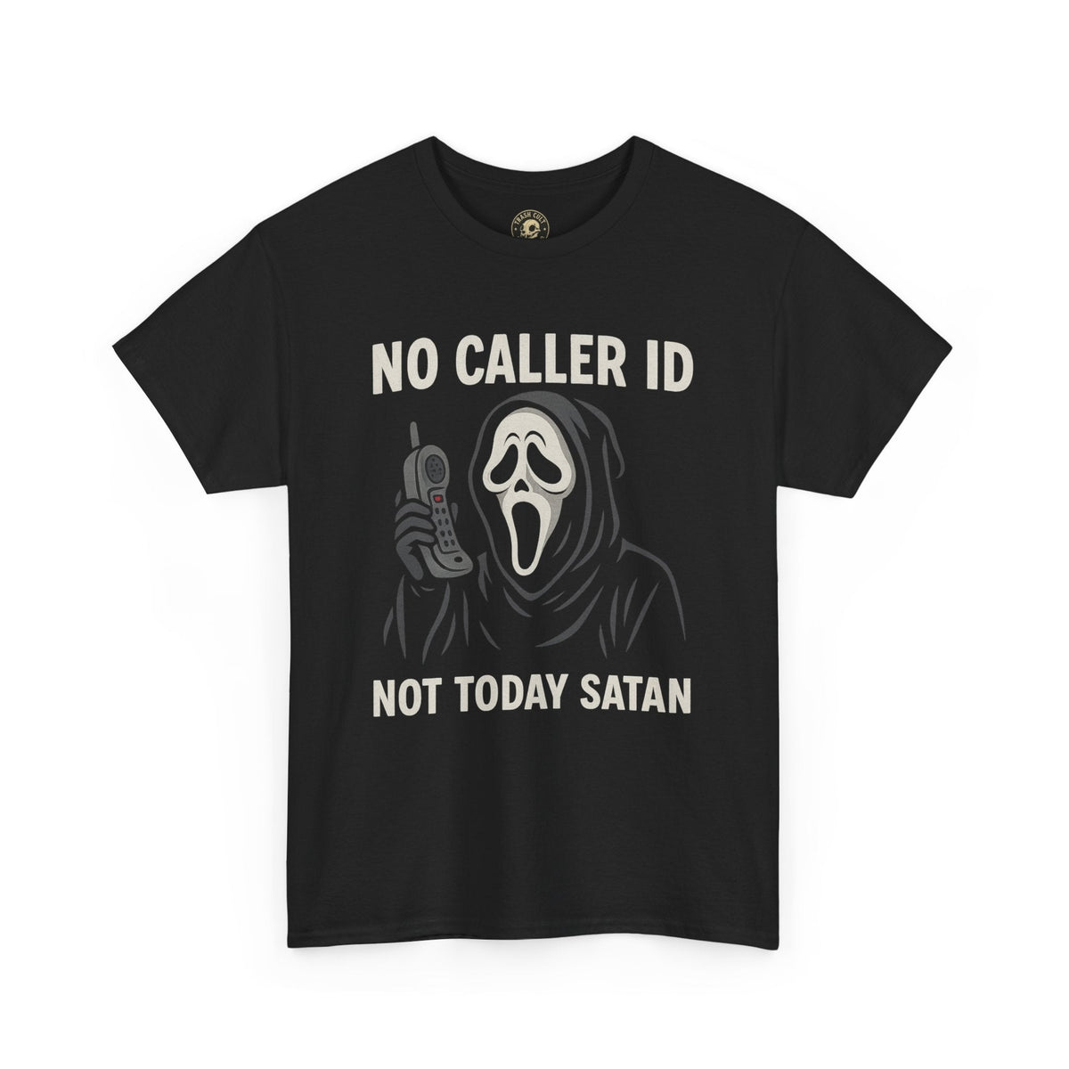“No Caller ID Not Today Satan” Ghostface Parody Shirt – Funny Horror Graphic Tee – Gildan 5000
