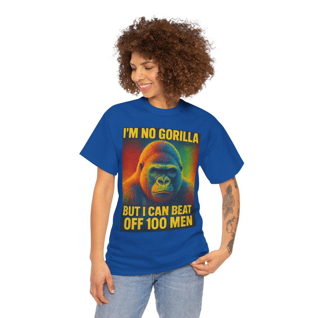 I’m No Gorilla But I Can Beat Off 100 Men Shirt – Multicolor Halftone Gorilla Tee on Gildan 5000