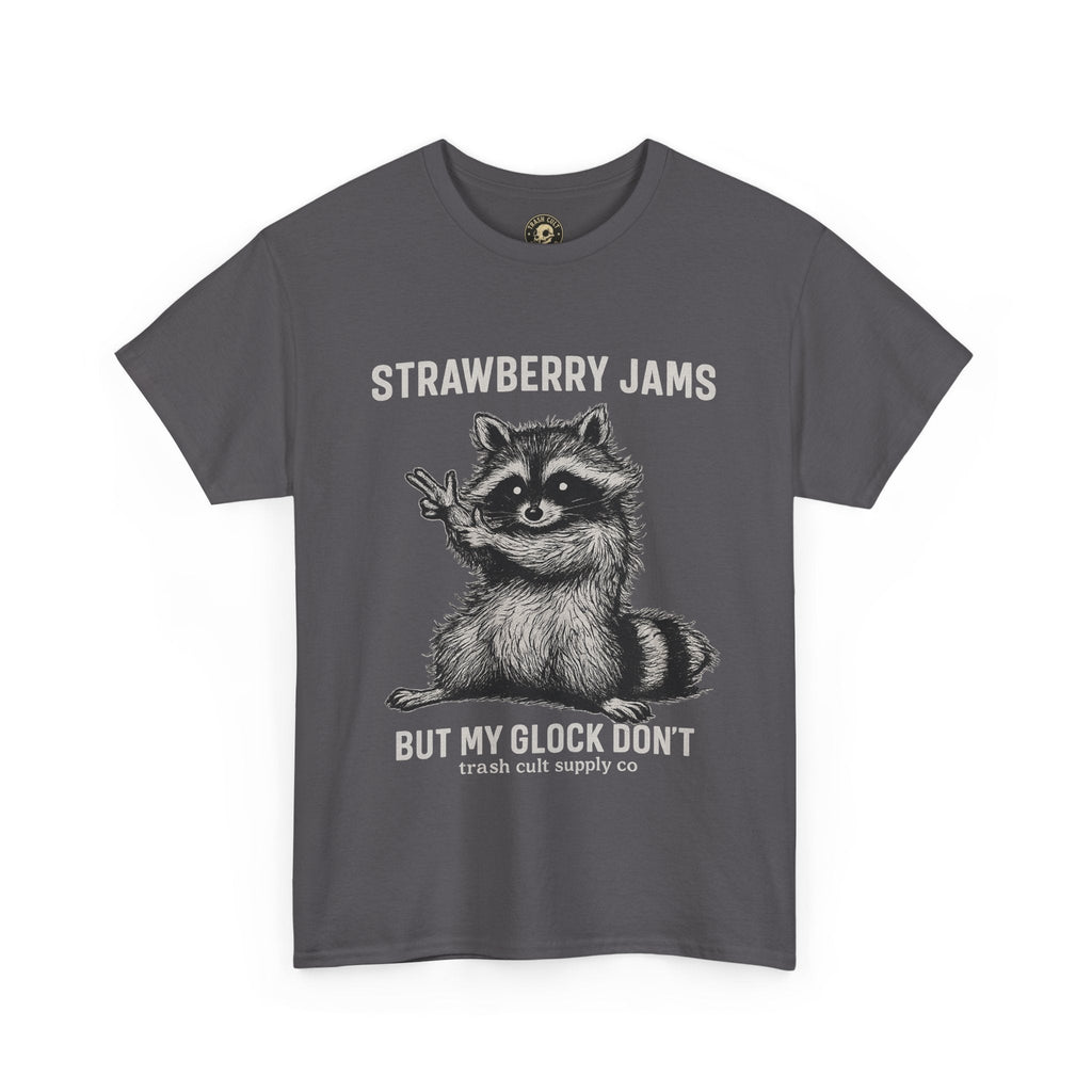 Strawberry Jams But My Glock Don’t Raccoon Shirt – Trash Cult Supply Co. Gildan 5000 Tee