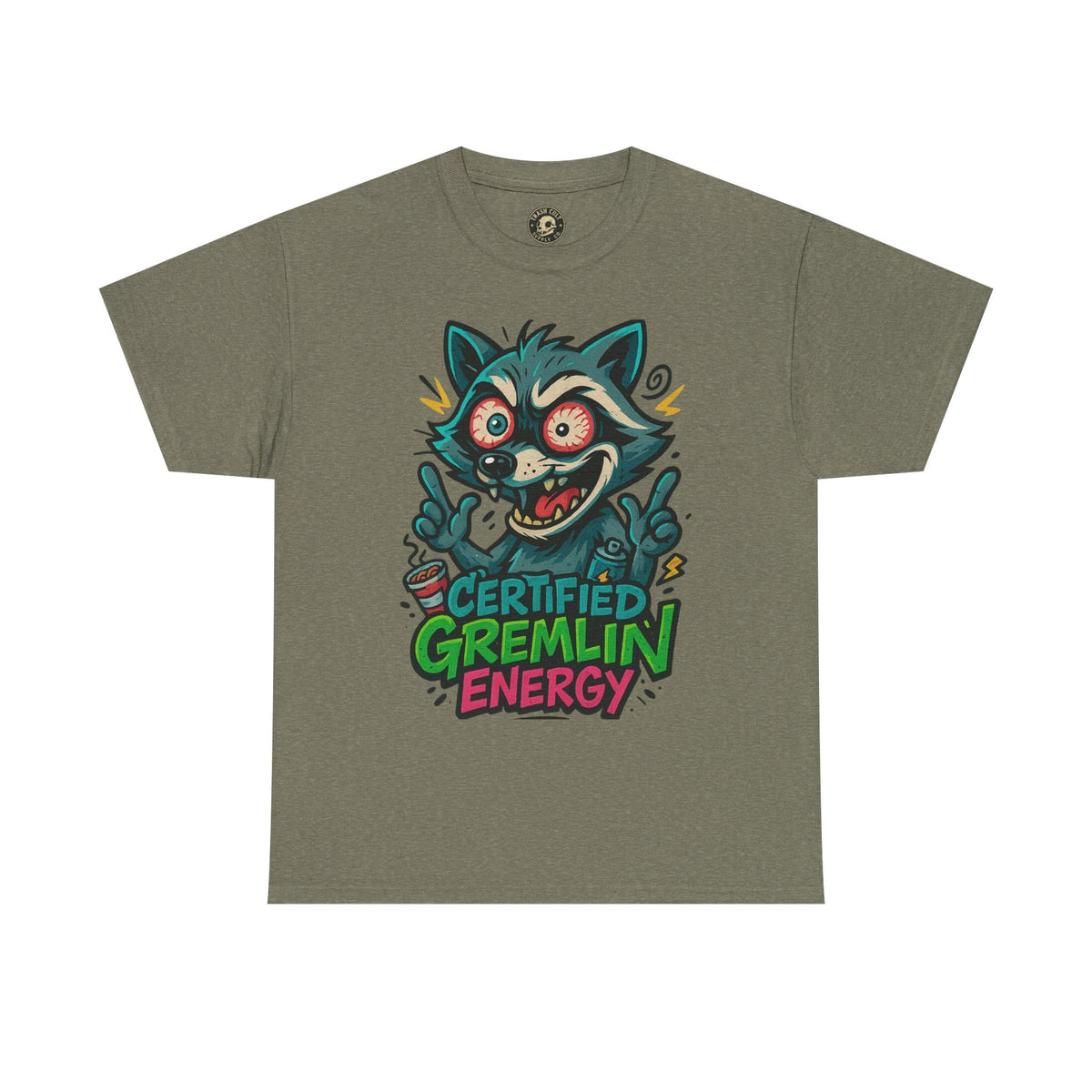 Certified Gremlin Energy Tee – ADHD Raccoon Shirt, Funny Unisex T-Shirt, Graffiti Style Gift for Goblins & Night Owls