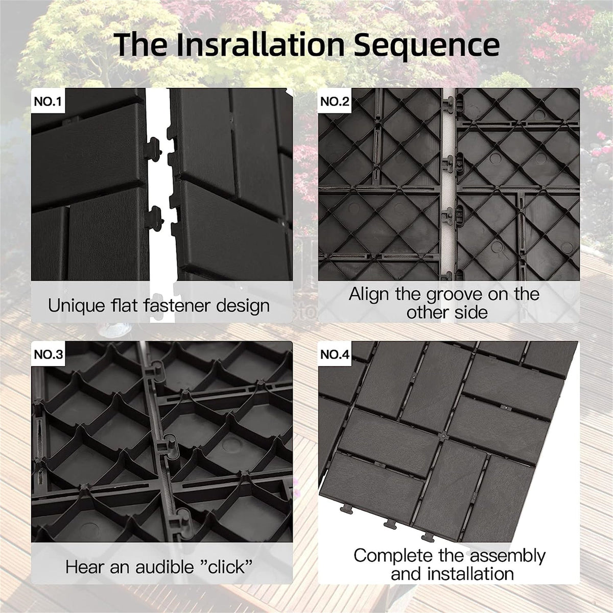 Patio Interlocking Deck Tiles, 12"x12" Square Composite Decking