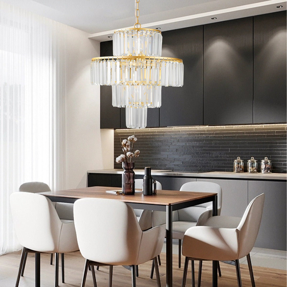 20" Modern Crystal Chandelier with Gold Finish