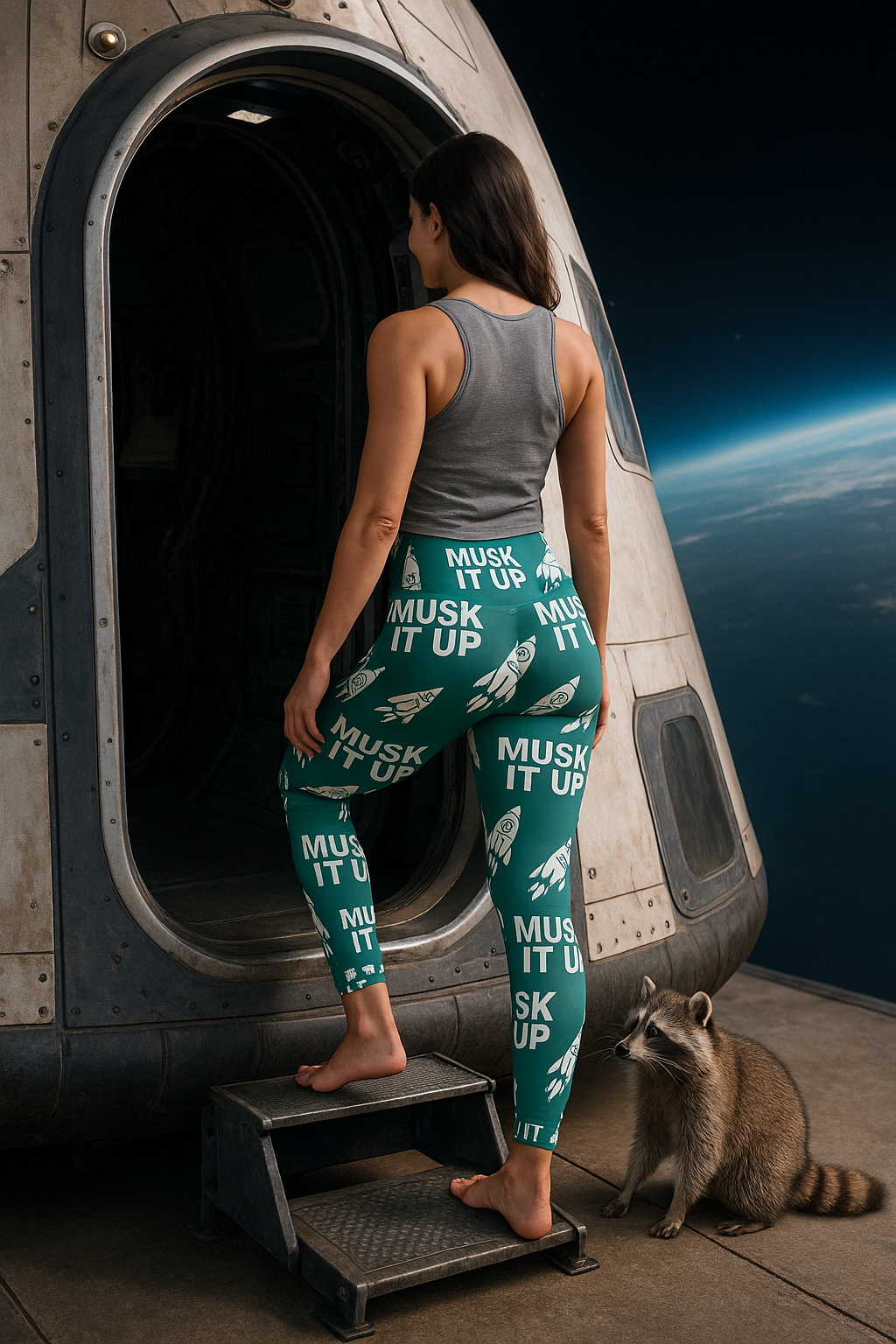 MUSK IT UP High-Waisted Yoga Leggings – Bold Rocket Print Activewear for Women - Fun Workout Gear, Activewear, Fitness Apparel, Unique Gifts for Her, Stylish Athleisure