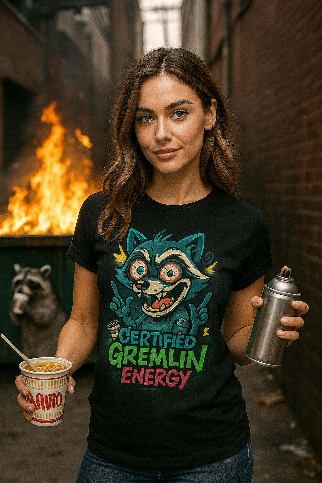 Certified Gremlin Energy Tee – ADHD Raccoon Shirt, Funny Unisex T-Shirt, Graffiti Style Gift for Goblins & Night Owls