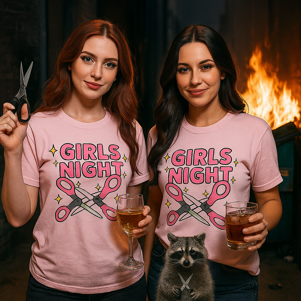Funny Girls Night Shirt – Lesbian Humor Tee – Pink Scissors Graphic on Gildan 5000