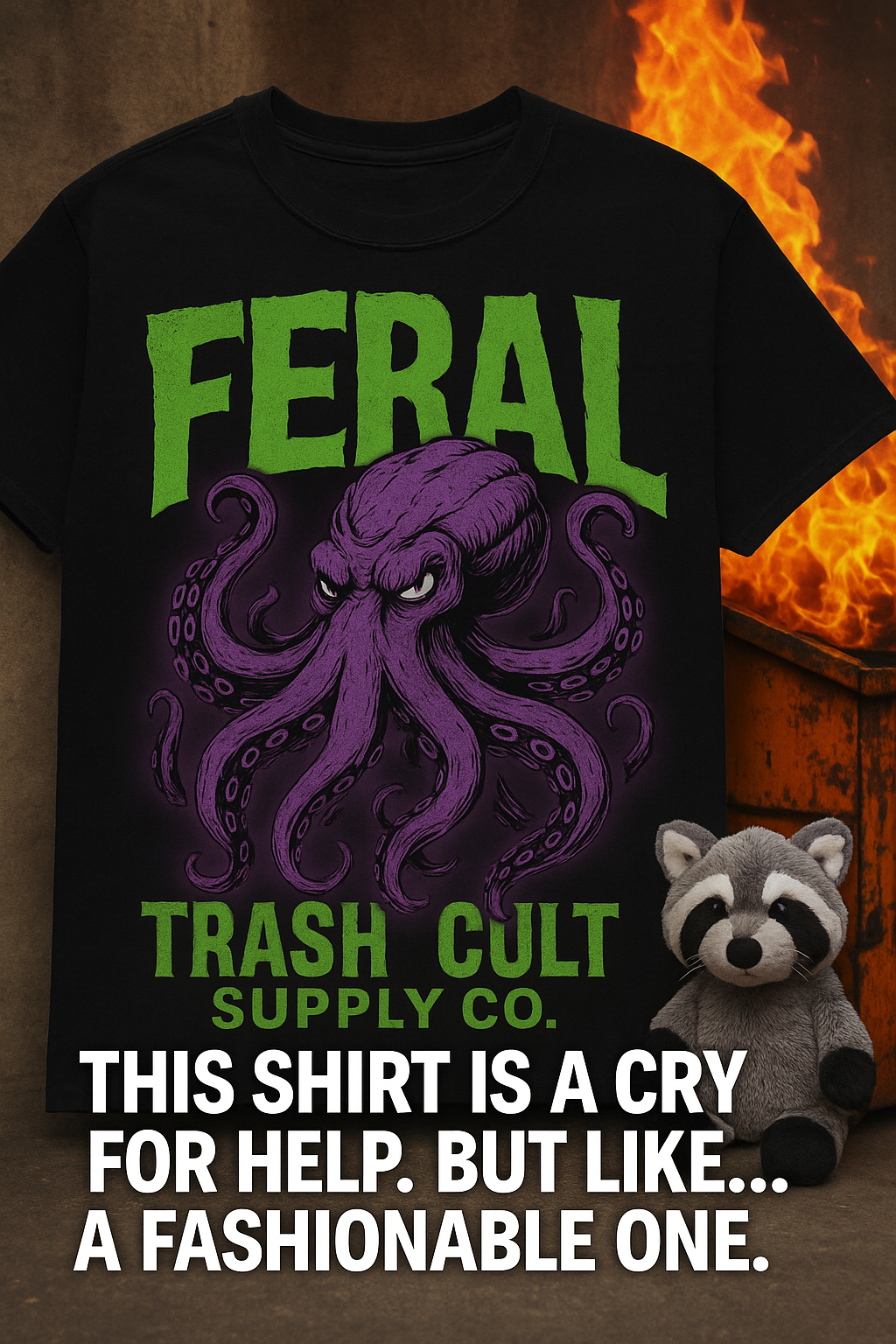 FERAL Octopus Tee – Trash Cult Supply Co. | Bold Purple Tentacle Streetwear