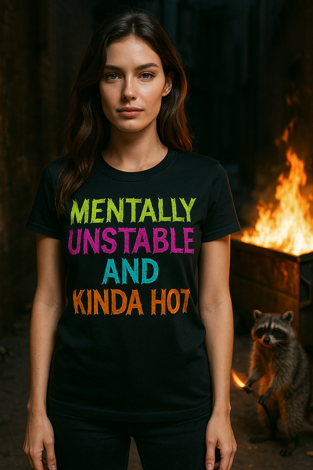 Mentally Unstable and Kinda Hot T-Shirt – Neon Trashcore Graphic Tee – Gildan 5000 Unisex Heavy Cotton