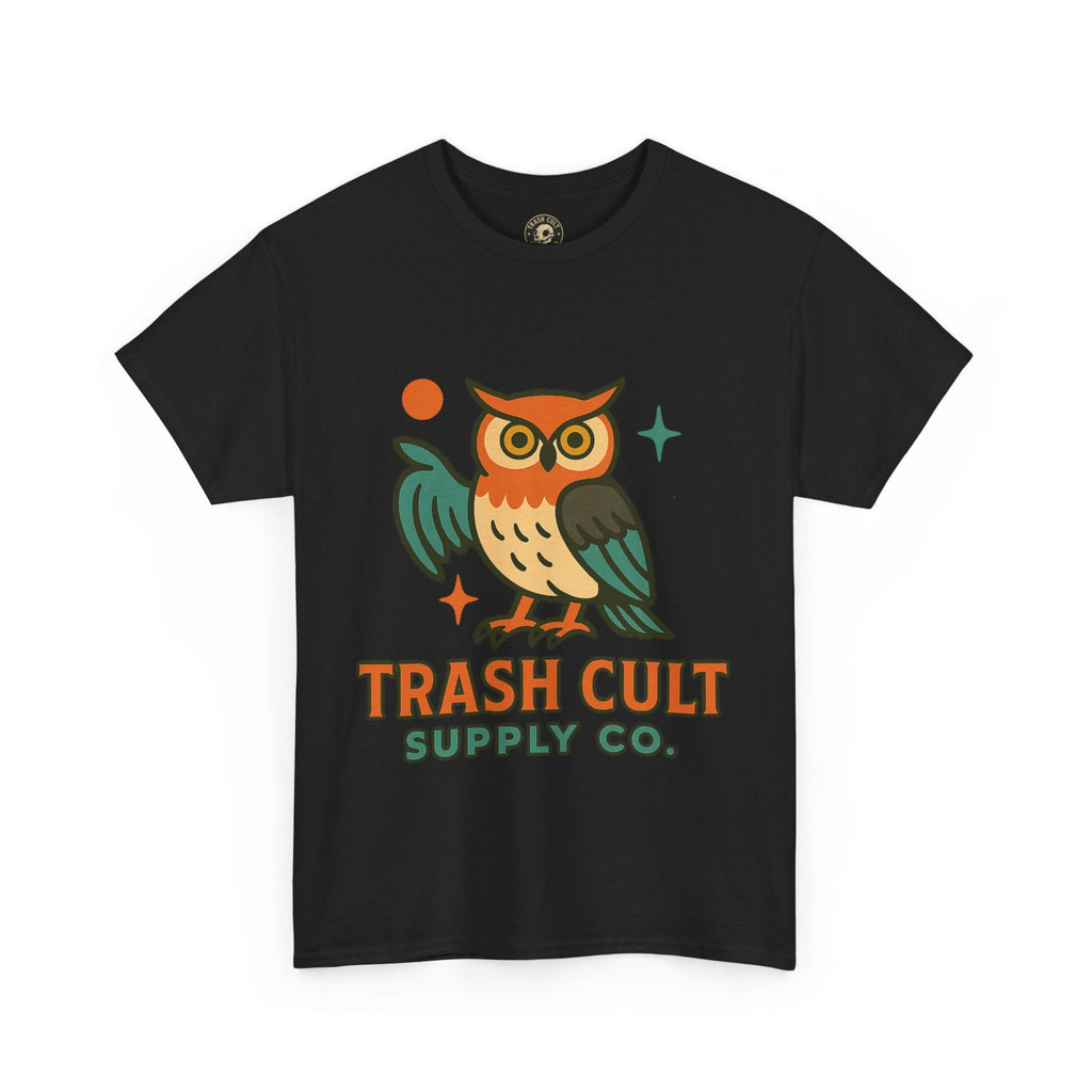 Vintage Owl Graphic Tee, Unisex Heavy Cotton Tee, Trash Cult Shirt, Nature Lover Gift, Eco-Friendly Apparel