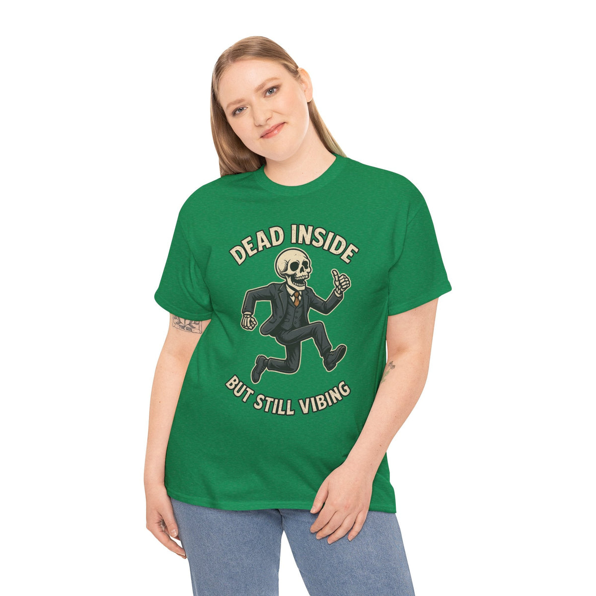 Dead Inside But Still Vibing Skeleton Shirt – Funny Unisex Heavy Cotton Tee