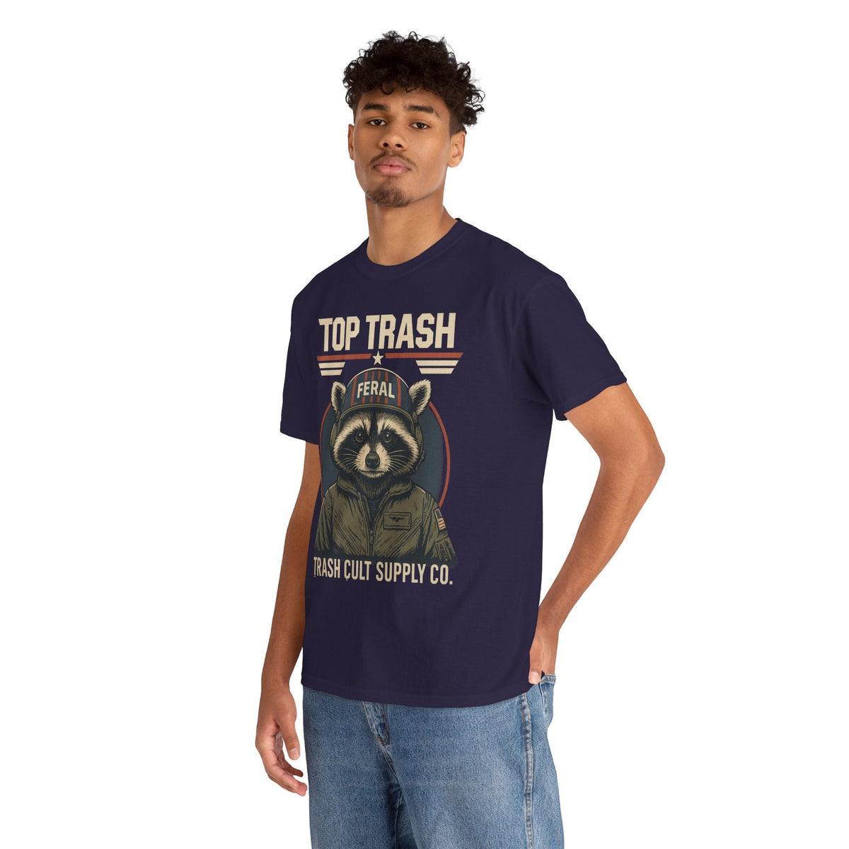 Feral Top Trash Raccoon Pilot Shirt – Trash Cult Supply Co. Parody Tee