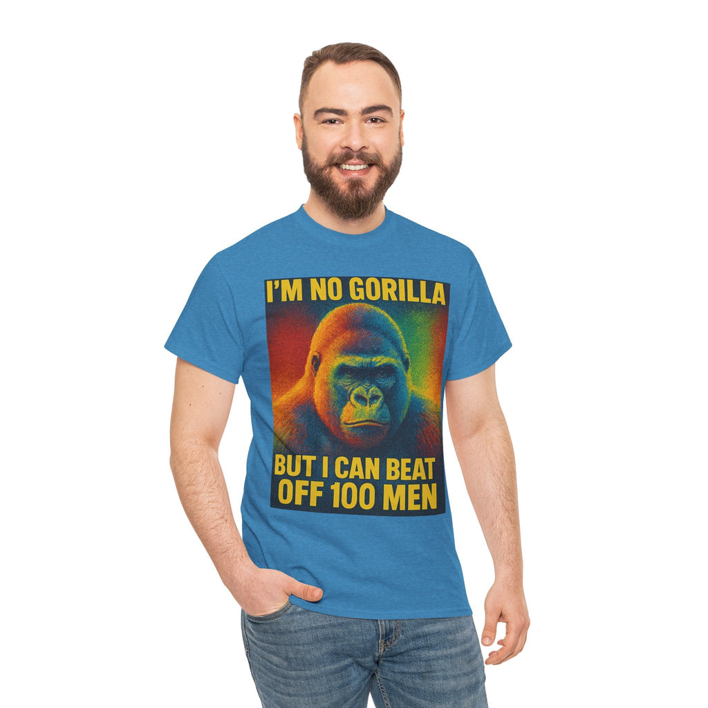 I’m No Gorilla But I Can Beat Off 100 Men Shirt – Multicolor Halftone Gorilla Tee on Gildan 5000