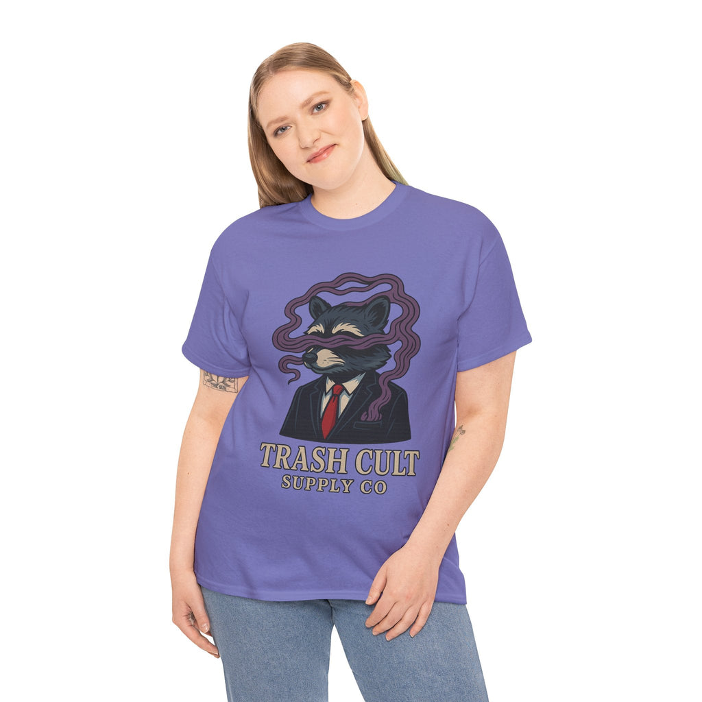 Suited Raccoon Smoke Design – Trash Cult Supply Co | Bold Graffiti Tattoo Tee