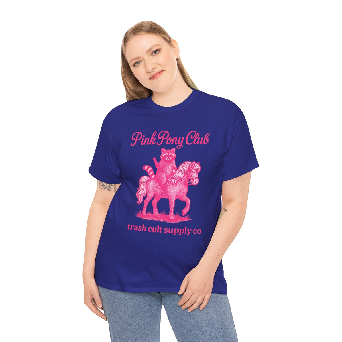 Pink Pony Club Raccoon Riding Pony Shirt – Vintage Hot Pink Halftone Tee by Trash Cult Supply Co