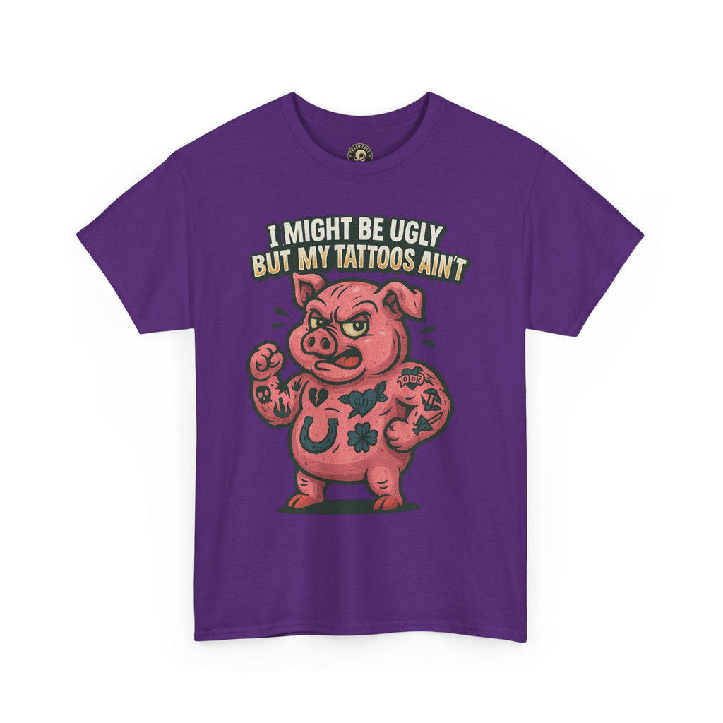 Funny Pig Tattoo Unisex Heavy Cotton Tee, Graphic Shirt, Gift for Tattoo Lovers, Casual Wear, Humor Tees