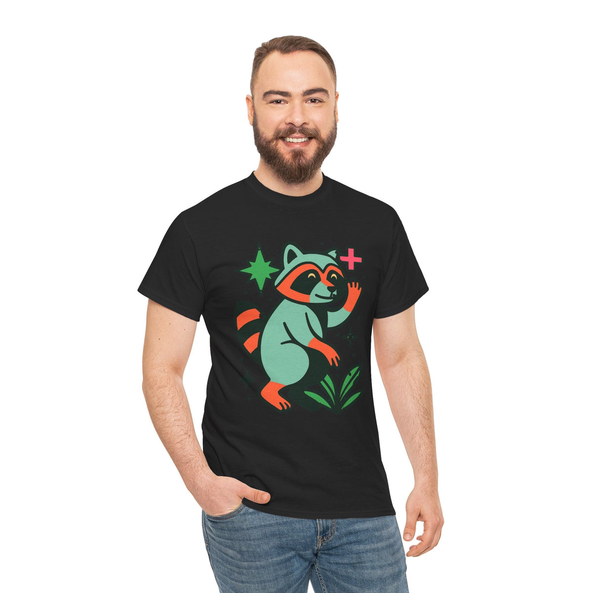 Playful Raccoon Unisex Heavy Cotton Tee | Cute Animal Shirt for Nature Lovers, Graphic Tee, Gift for Kids, Casual Wear, Eco-Friendly