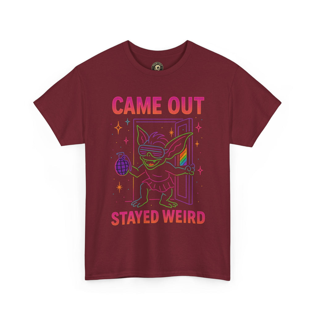 Came Out, Stayed Weird – Neon Gremlin Pride T-Shirt | Gildan Unisex Heavy Cotton Tee | LGBTQ+ Graphic Shirt