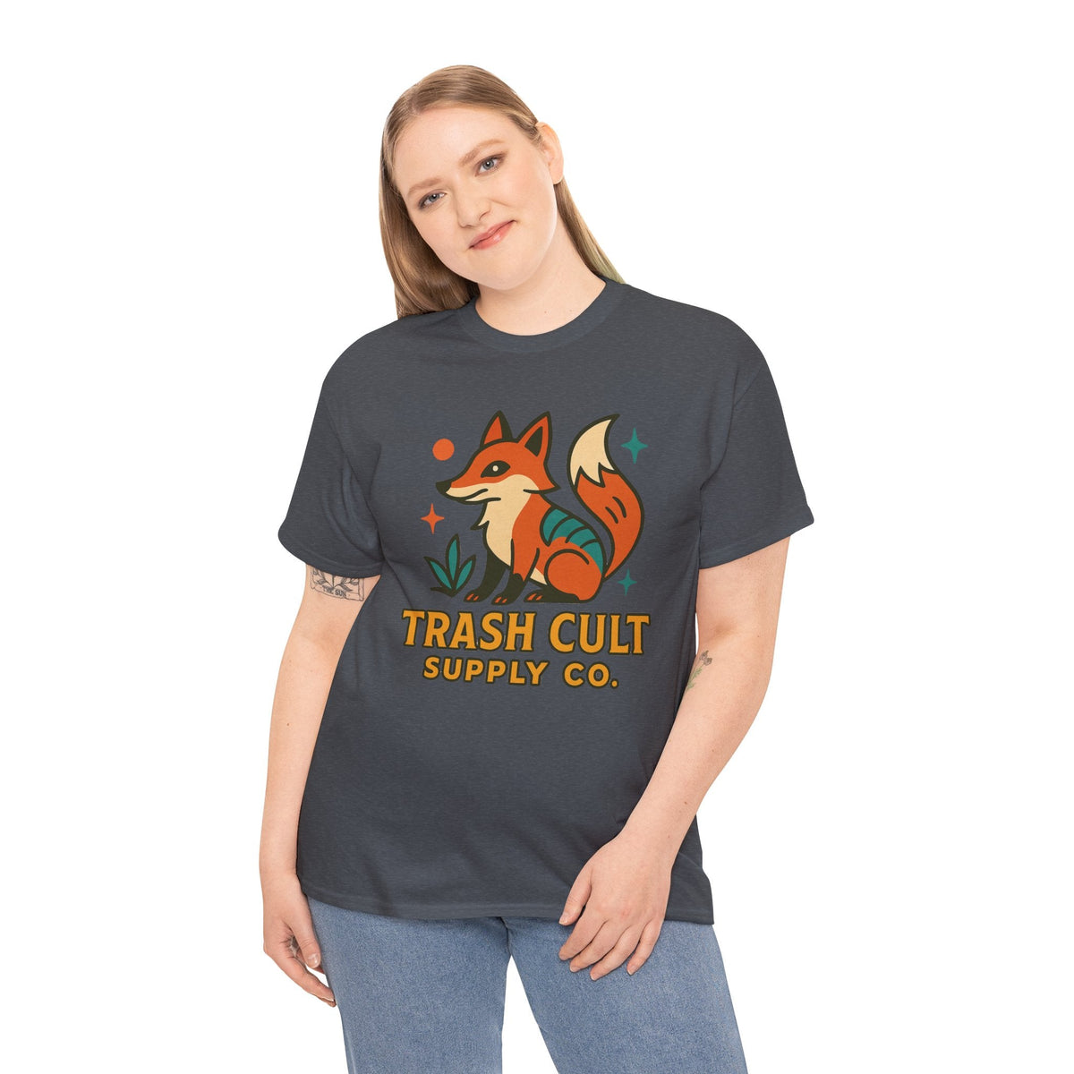 Trash Cult Fox Unisex Heavy Cotton Tee - Eco-Friendly Fashion Statement, Perfect for Nature Lovers, Casual Wear, Gifts, and Festivals