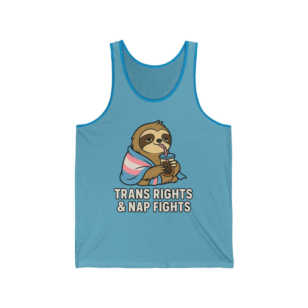 Trans Rights & Nap Fights – Cute Sloth Unisex Jersey Tank Top | LGBTQIA+ Pride Shirt