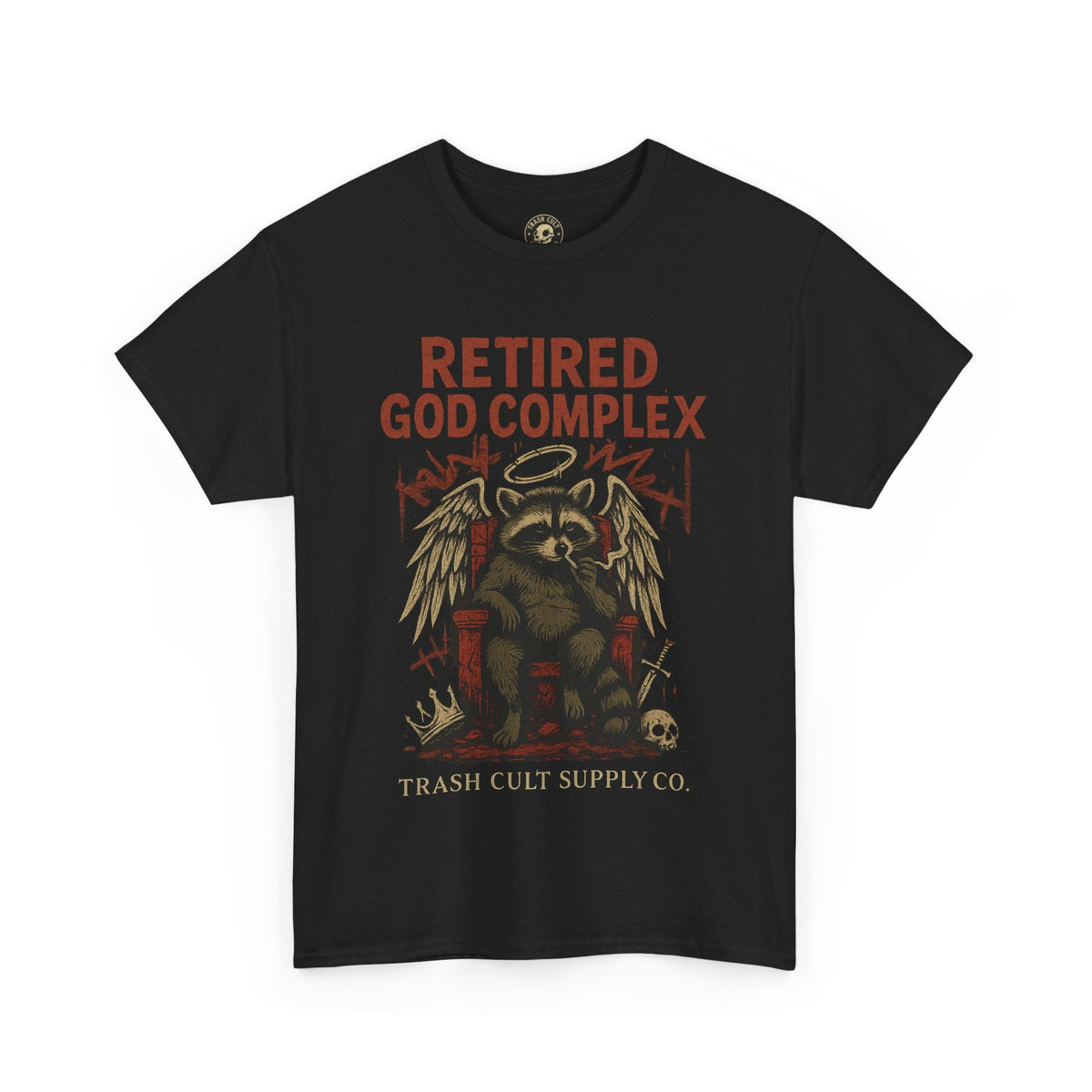 Retired God Complex Raccoon Shirt – Trash Cult Supply Co Grunge Angelcore Graphic Tee