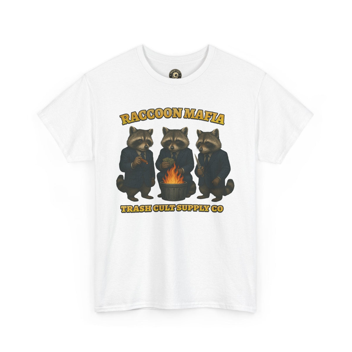 Raccoon Mafia T-Shirt – Realistic Gangster Raccoons in Suits | Trash Cult Supply Co | Gildan 5000