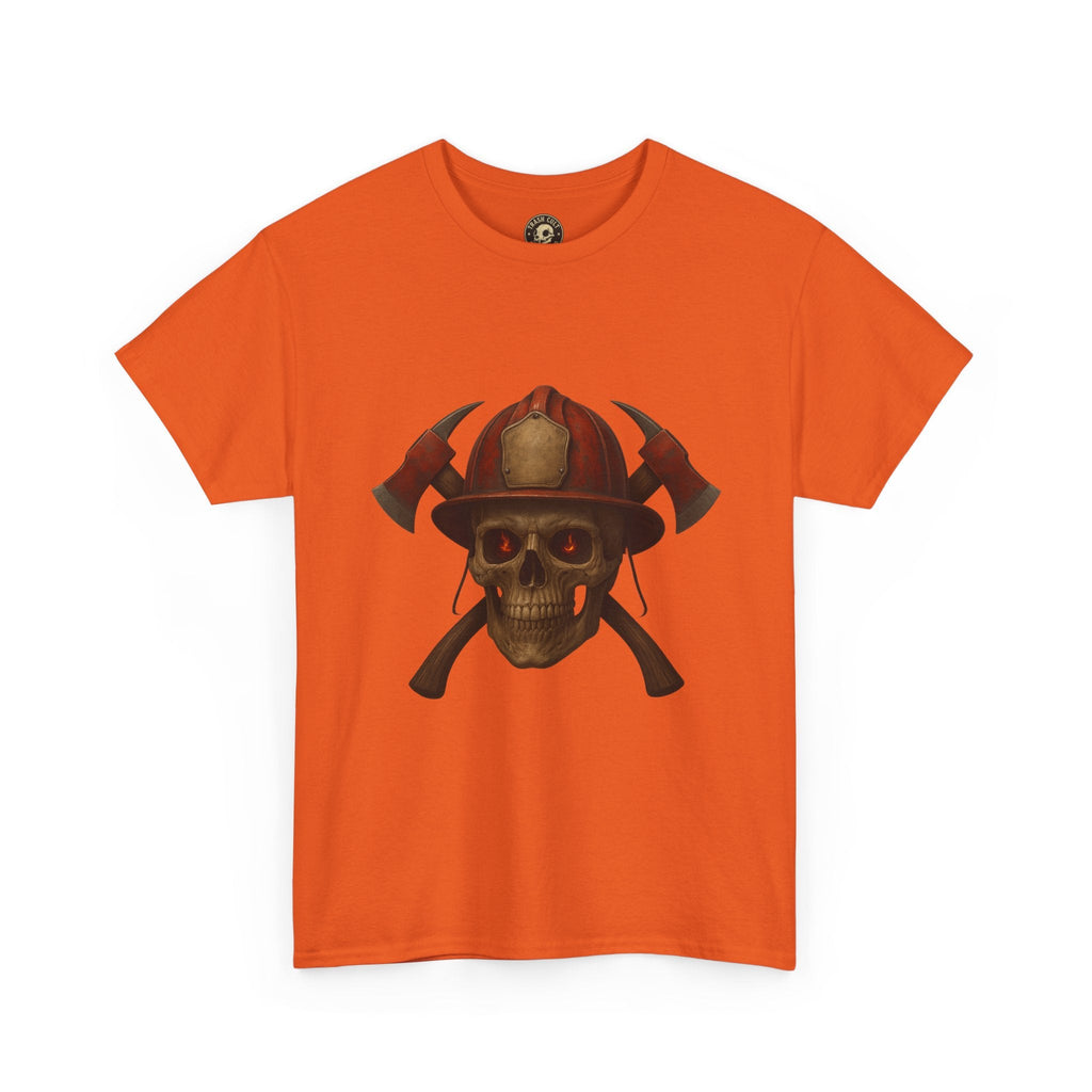 Skull Firefighter Tee, Unisex Heavy Cotton Shirt, Firefighter Gift, Halloween Costume T-Shirt, Unique Graphic Tee, Casual Wear