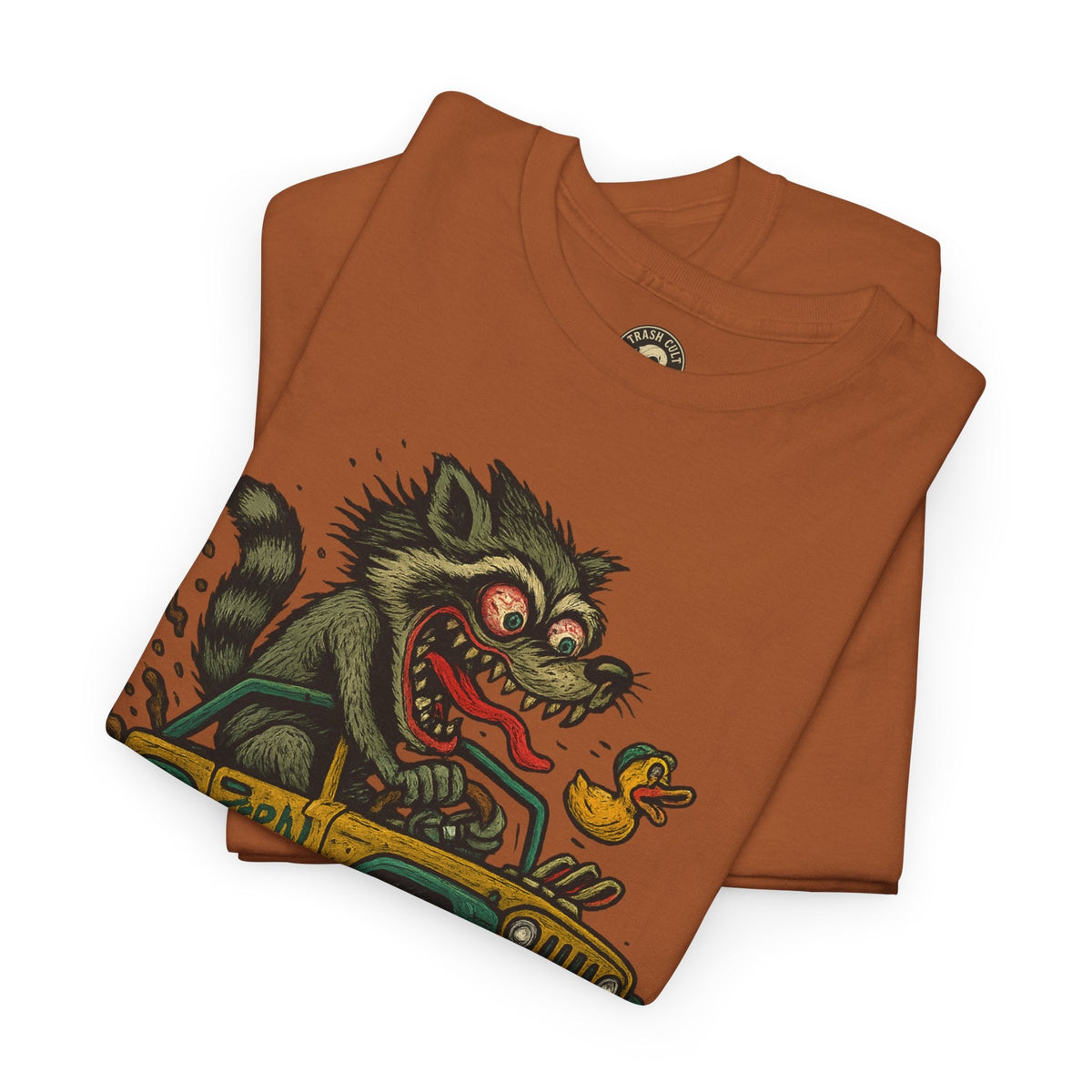 Feral Jeep Raccoon Shirt – Ed Roth Style Off-Road Chaos | Trash Cult Supply Co | Gildan 5000 Tee