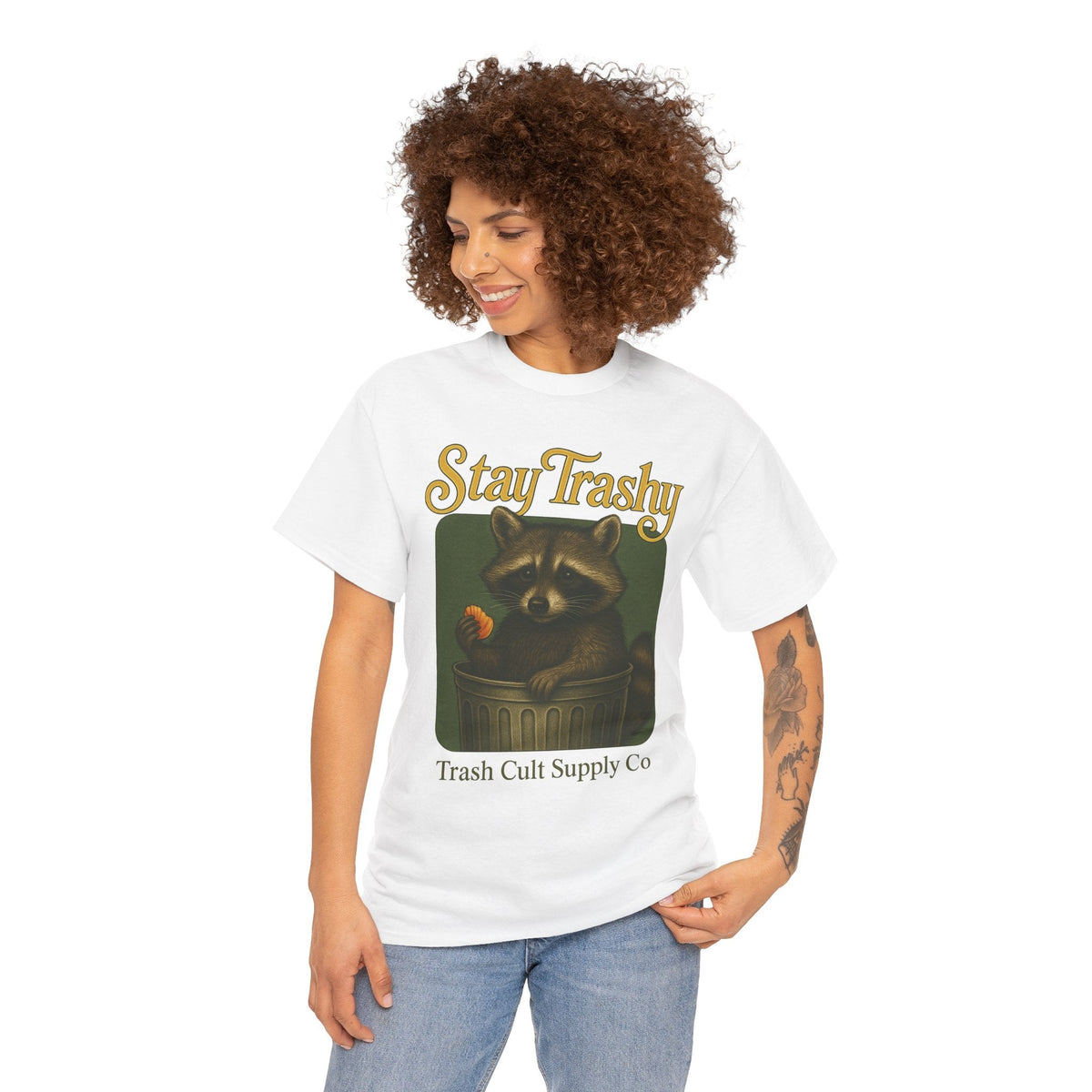 Stay Trashy Raccoon T-Shirt – Vintage-Style Cute Trash Panda | Trash Cult Supply Co | Gildan 5000