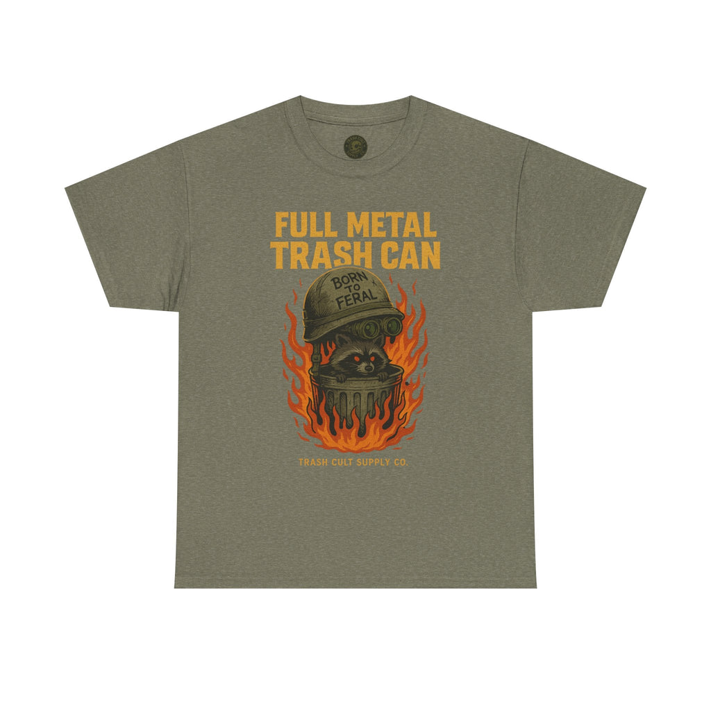 Full Metal Trash Can T-Shirt – Born to Feral Raccoon Graphic | Trash Cult Supply Co. | Gildan 5000 Tee