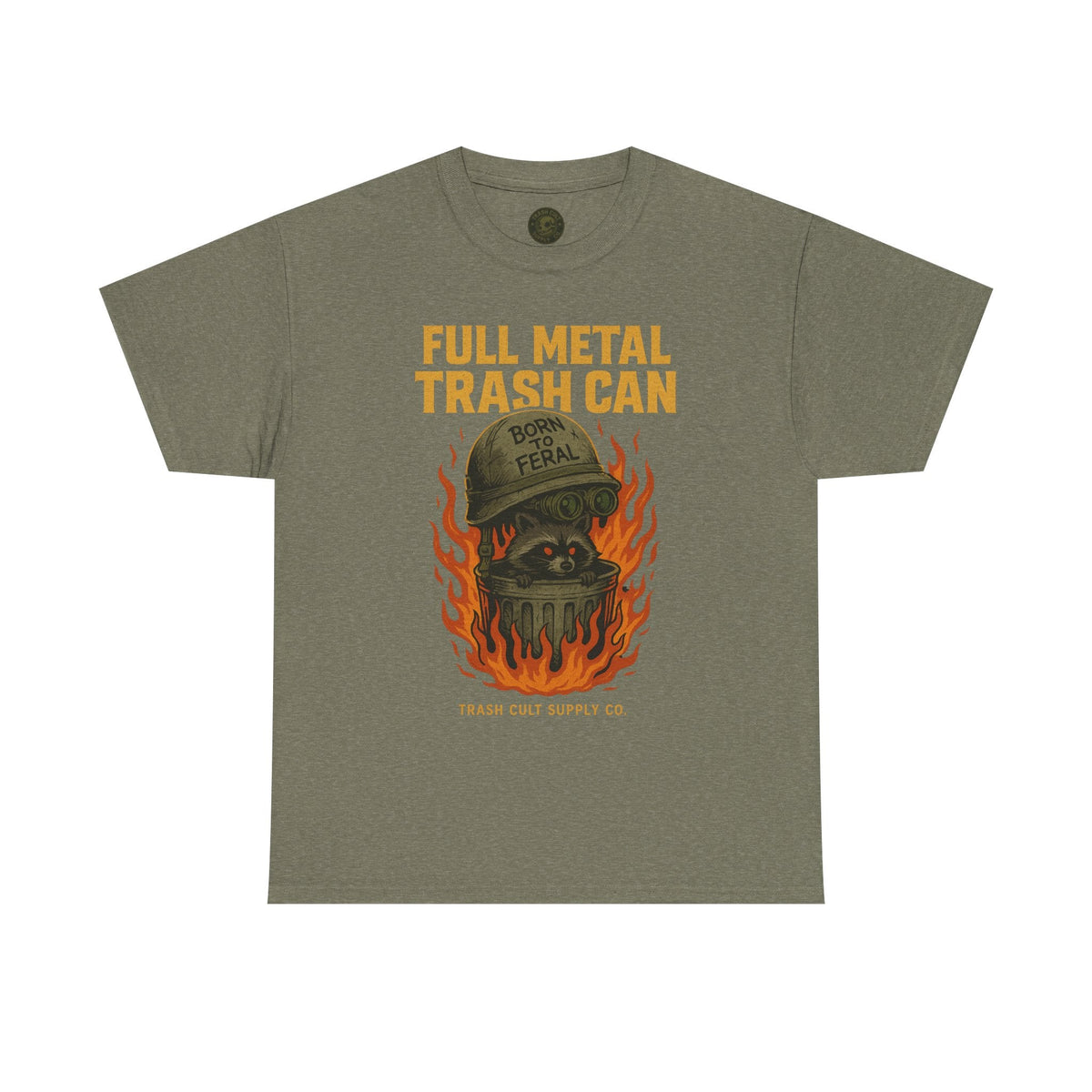 Full Metal Trash Can T-Shirt – Born to Feral Raccoon Graphic | Trash Cult Supply Co. | Gildan 5000 Tee