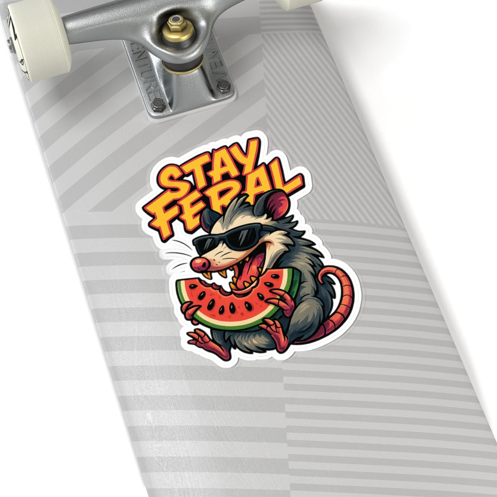 Stay Feral Possum Watermelon Sticker – Funny Summer Kiss Cut Sticker
