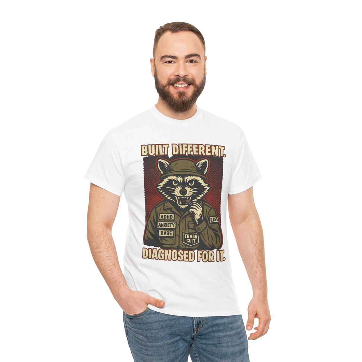 Built Different Diagnosed For It Military Raccoon Shirt – Gildan 5000
