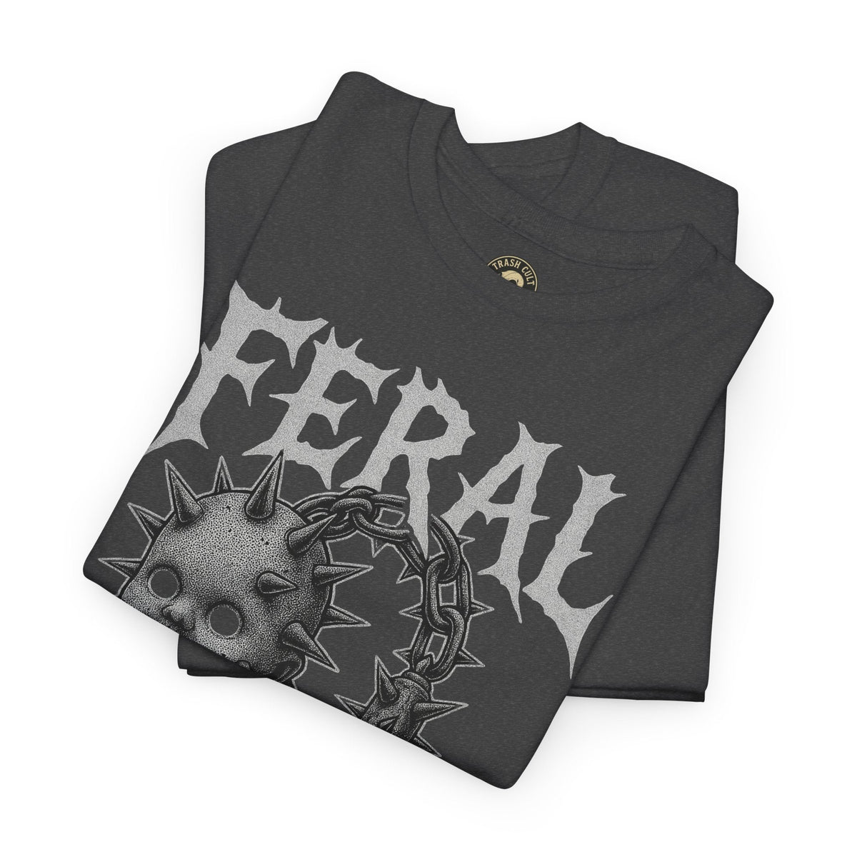 FERAL Spiked Doll Flail Tee – Halftone Gothic Weapon Shirt | Trash Cult Supply Co. | Gildan 5000