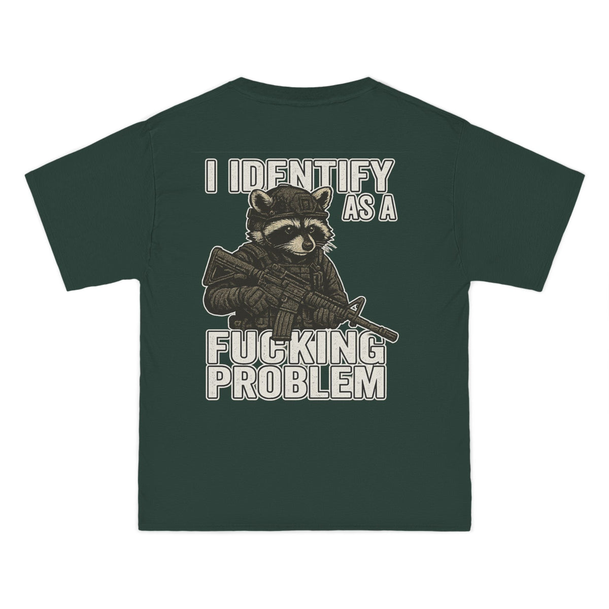 Armed Raccoon “I Identify as a F***ing Problem” T-Shirt – Trash Cult Supply Co.