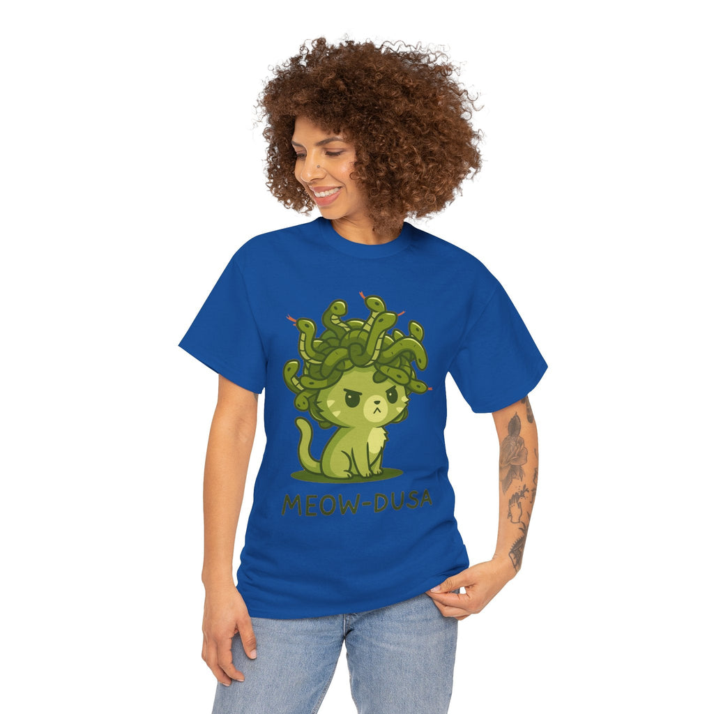 Meow-dusa Funny Cat Medusa T-Shirt – Gildan 5000 Heavy Cotton Tee