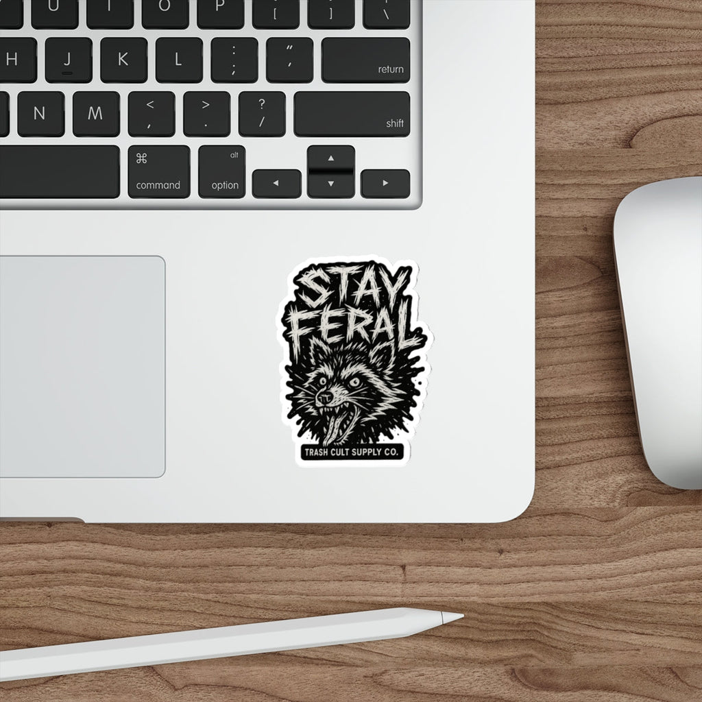 Stay Feral Die-Cut Stickers | Cool Raccoon Graphic Decals for Laptops, Water Bottles, Journals, and Skateboards