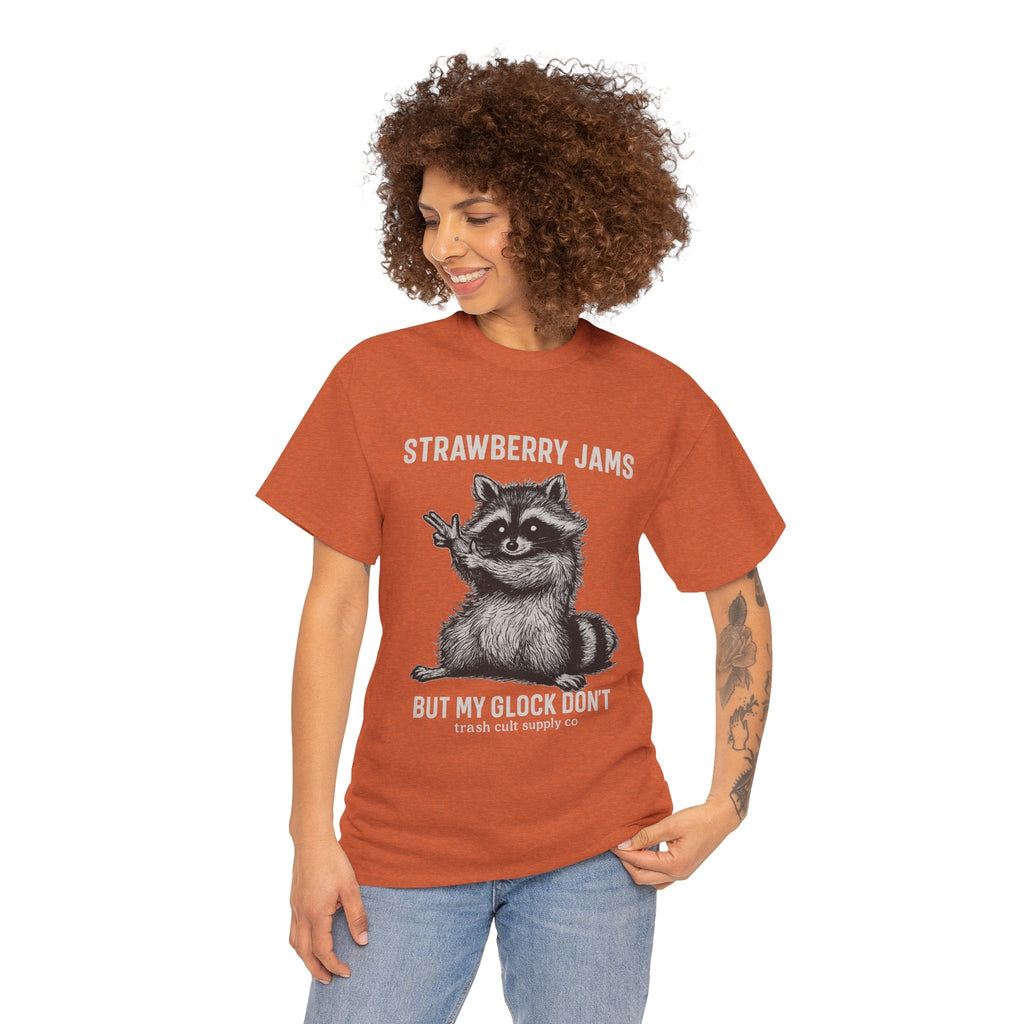 Strawberry Jams But My Glock Don’t Raccoon Shirt – Trash Cult Supply Co. Gildan 5000 Tee