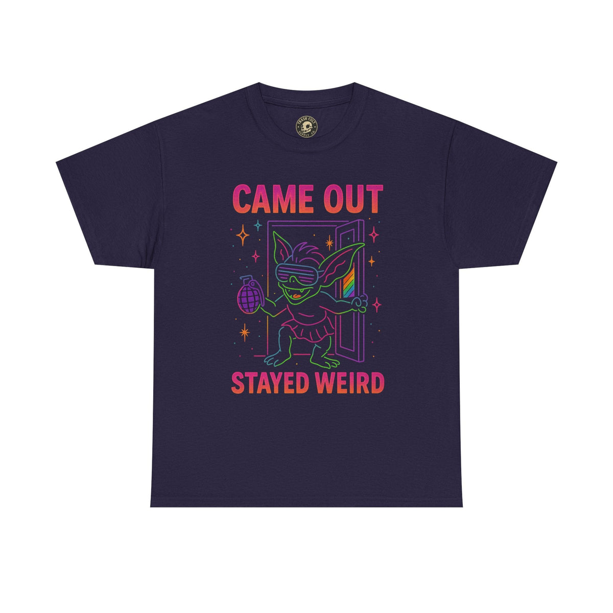 Came Out, Stayed Weird – Neon Gremlin Pride T-Shirt | Gildan Unisex Heavy Cotton Tee | LGBTQ+ Graphic Shirt